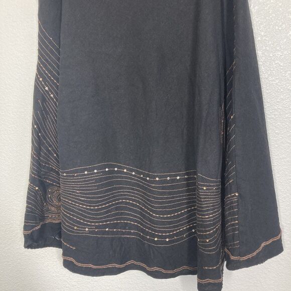 Carole Little Skirt Womens 14 Black Linen Rayon Midi Sequin Embroidered Lined - Picture 6 of 14